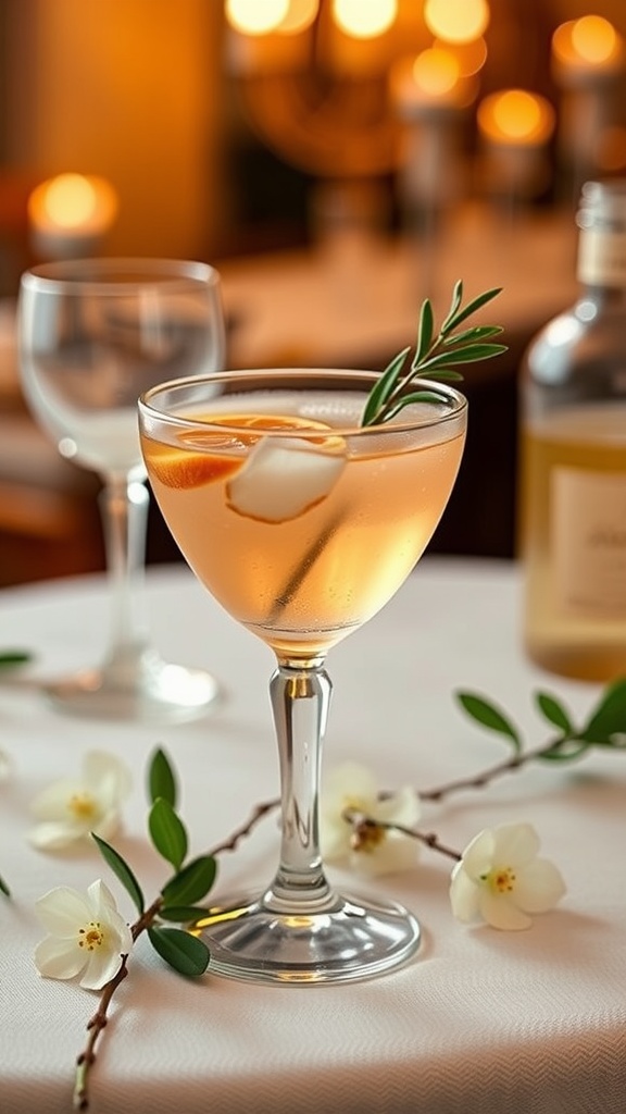 Charming French Blonde cocktail with garnish on a table