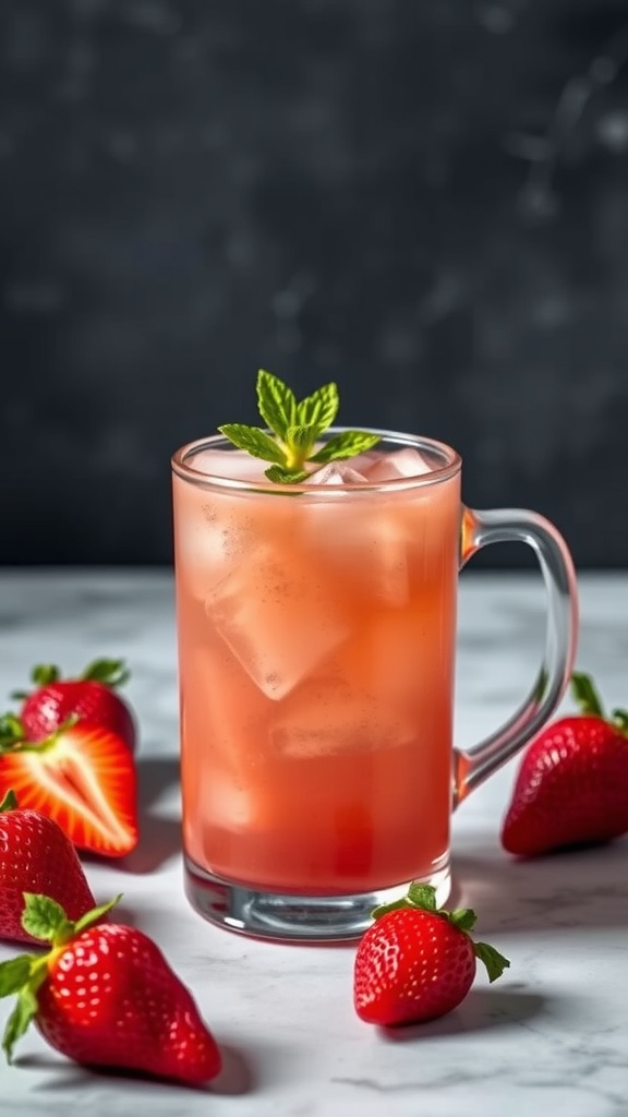 Strawberry Moscow Mule in a glass with fresh strawberries