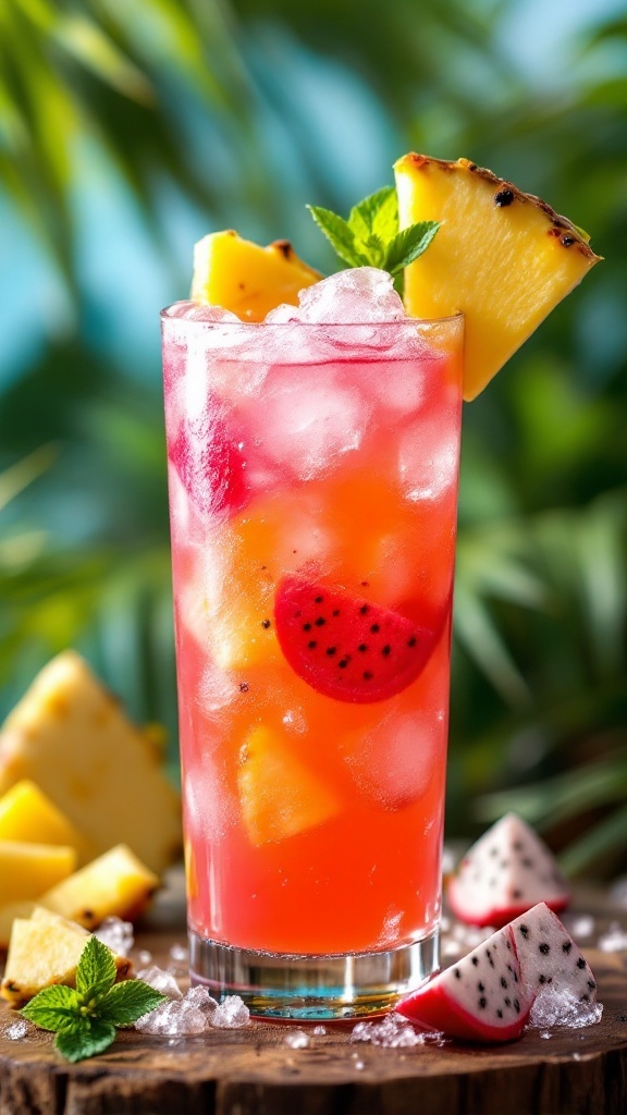 Tropical Pink Dragonfruit Pineapple Rum Fizz