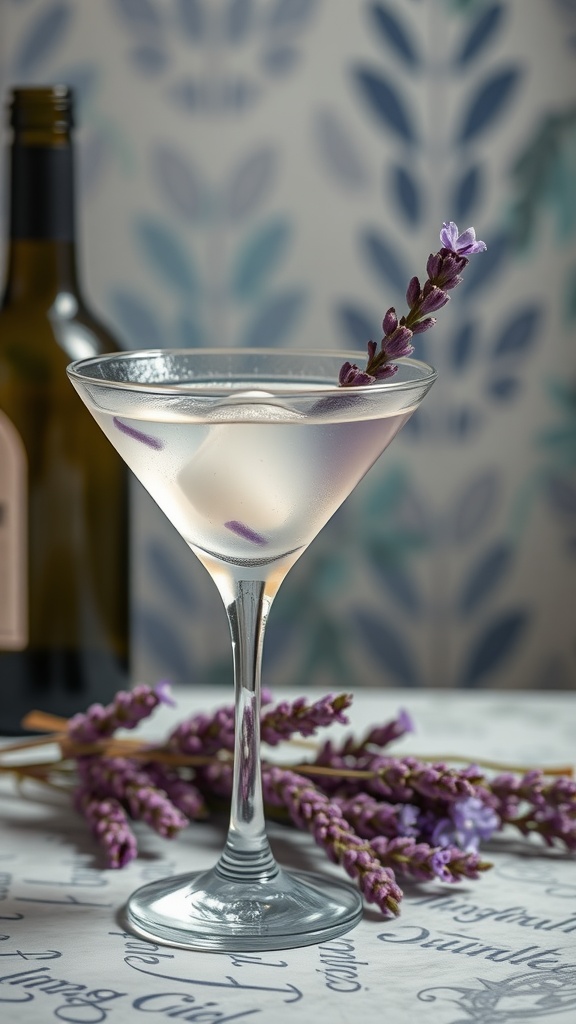 Lavender Lemon Drop Vodka Martini with lavender sprigs