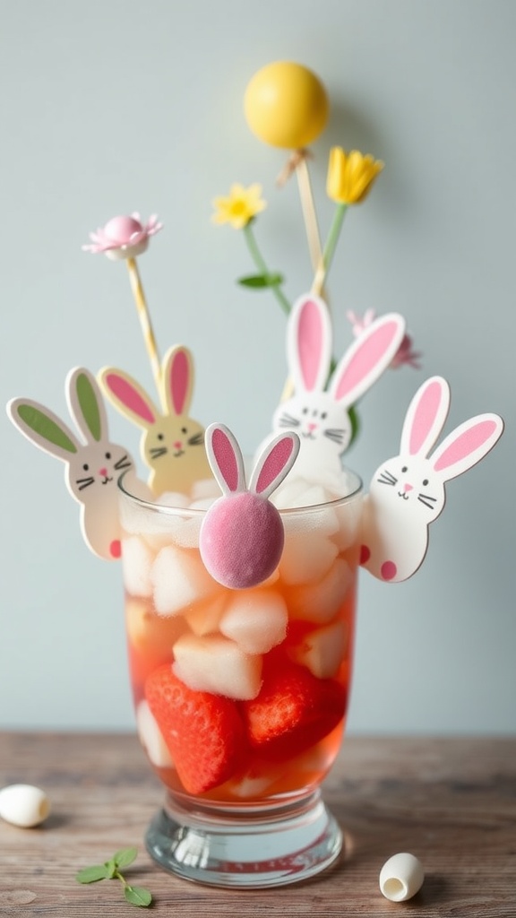 Colorful Easter decorations with bunnies and eggs