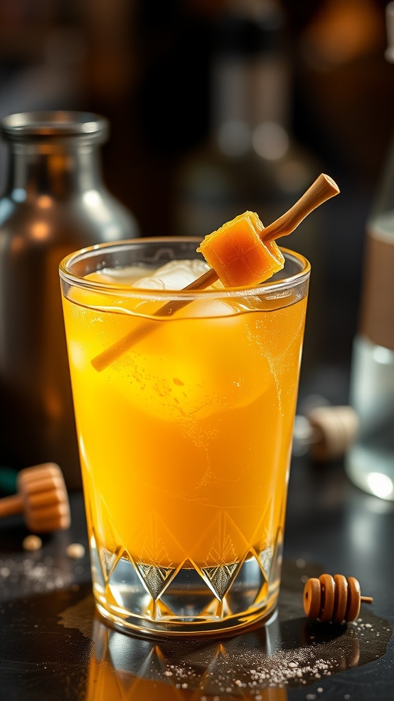 A refreshing Bees Knees cocktail with honey garnish