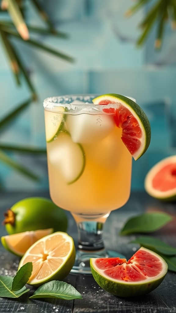 Refreshing Guava Margarita with lime and guava slices